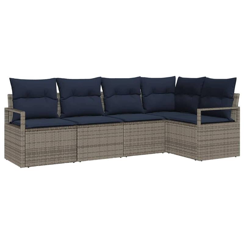 vidaXL 5/6 Garden Sofa Set with Cushions Black/Brown/Grey Poly Rattan - 91.3 x 48 x 27.2