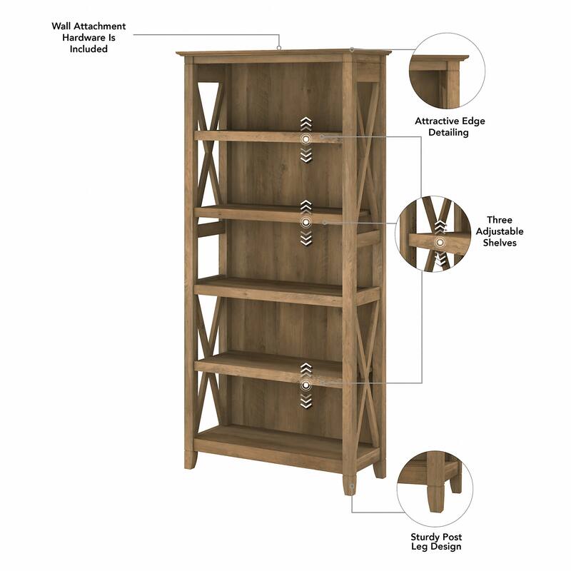 Key West 60W L Desk with File Cabinet and Bookcase by Bush Furniture