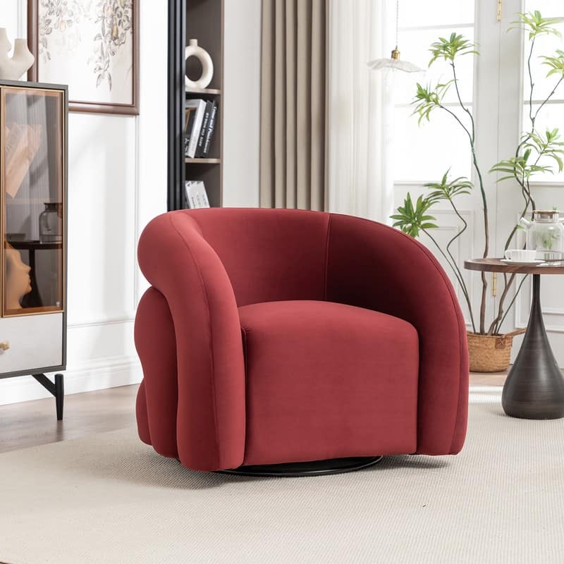 SEYNAR Modern Glam Velvet 360 Degree Swivel Accent Armchair with Tufted Back - Red