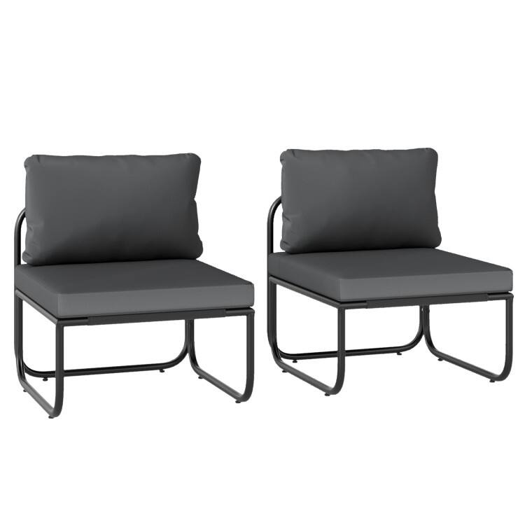 Grey-Black Fabric Metal Outdoor Chairs Set of 2 with Cushions - 25.5" x 23.5" x 23"