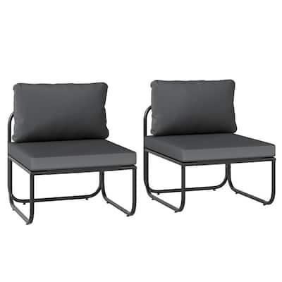 Grey-Black Fabric Metal Outdoor Chairs Set of 2 with Cushions - 25.5" x 23.5" x 23"