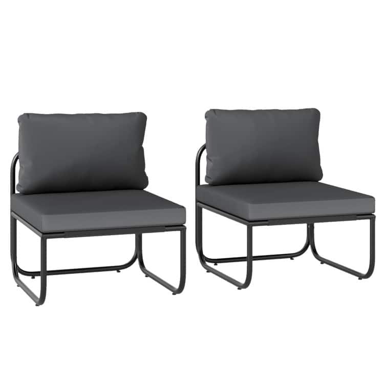 Grey-Black Fabric Metal Outdoor Chairs Set of 2 with Cushions - 25.5" x 23.5" x 23"