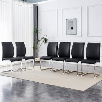 Set of 6 High Resilience Dining Chair with Arched Metal Silver Leg