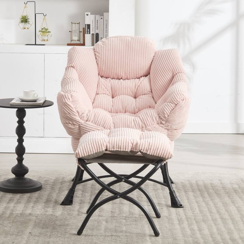 Modern Lounge Accent Chair with Armrests and a Side Pocket, Leisure Upholstered Sofa Chair Reading Chair with Footrest - Pink