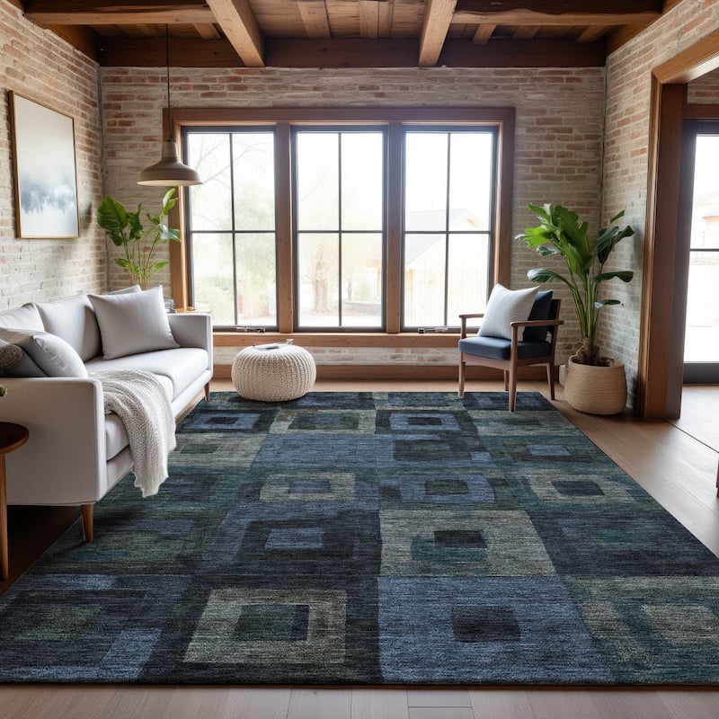 Premium Washable Super Soft Blocky Contemporary Mayfield Rug - Blue - 3' x 5'