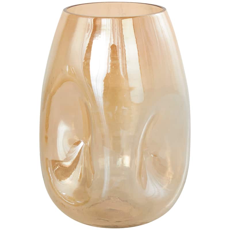Glass Concaved Iridescent Vase - Set of 2 Gold - Roche River Decor - 7"W x 7"L x 11"H