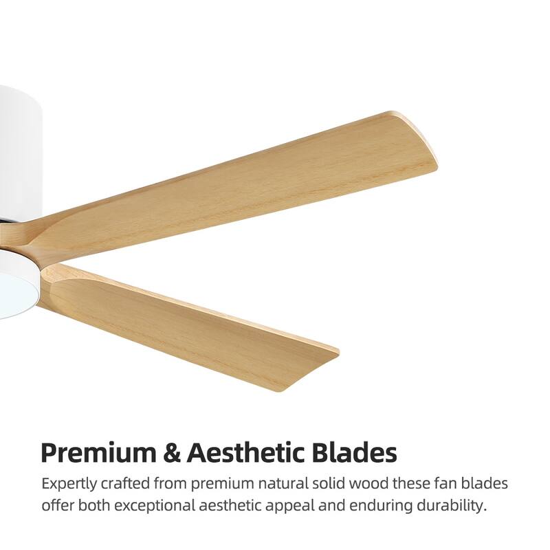 WINGBO 52" Solid Wood DC Motor Integrated LED Hugger Ceiling Fan with Remote