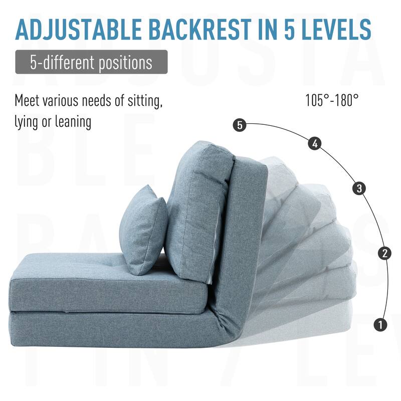 Modern 23.5" Folding Upholstered Buttons Tufted Chaise Lounges Chair with Metal Frame and Pillow