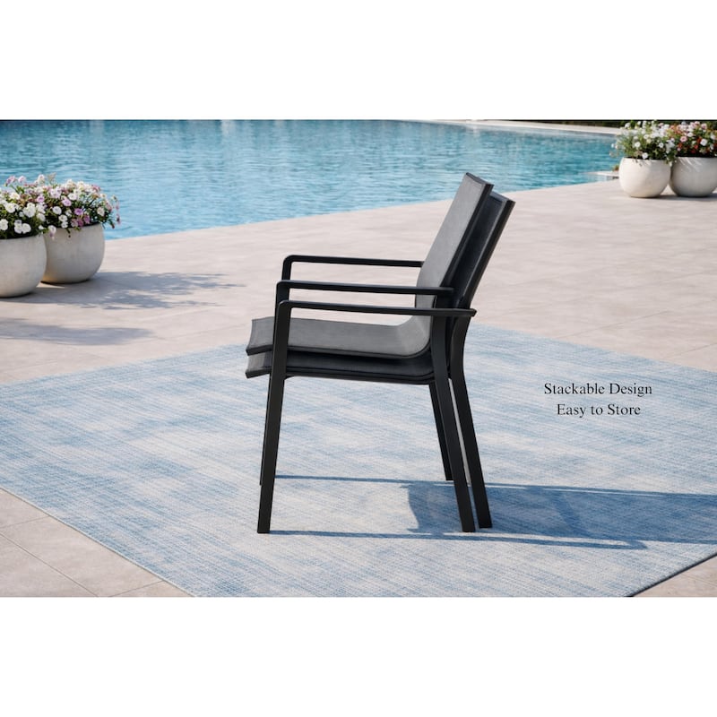 Alva Dark Grey 9-Piece Aluminum Outdoor Dining Set with Sling Set in Pewter - N/A