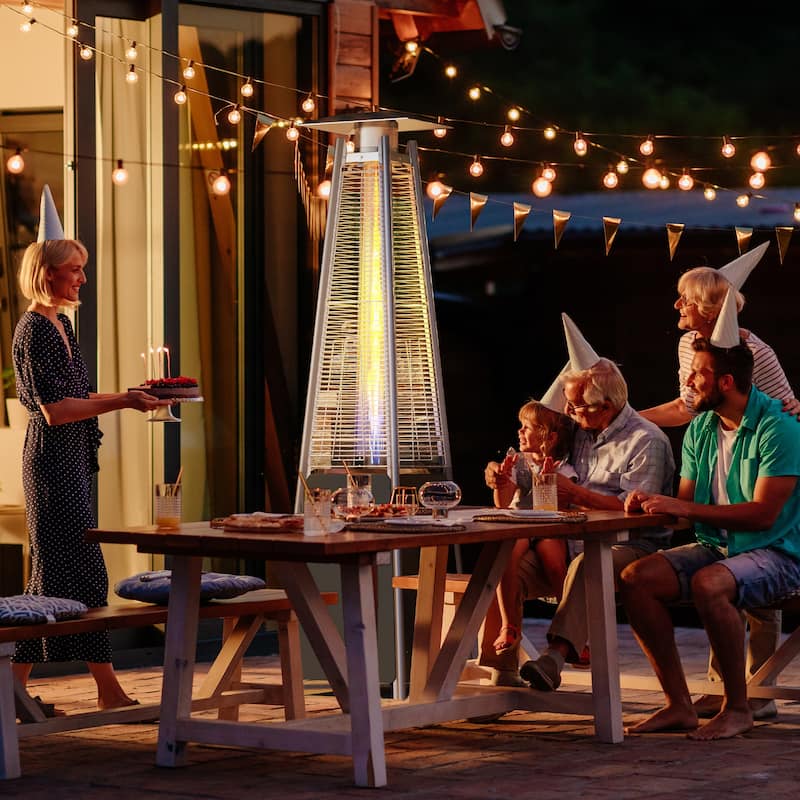 46,000 BTU Patio Outdoor Heater with Wheels & Glass Tube - 20.5"L x 20.5"W x 87"H