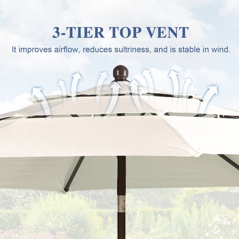 Aoodor Patio Umbrella 10 ft. for Dining Table Outdoor Market Yard Use 3 Tier Ventilation (Umbrella only)