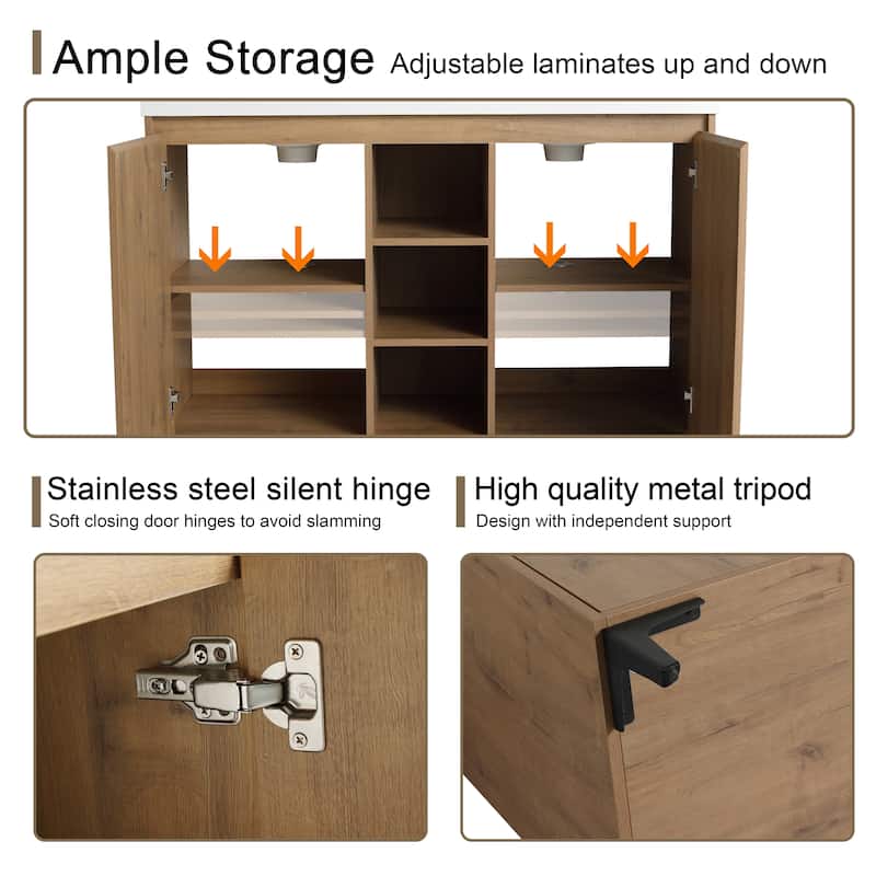 Malwee 48" FreeStanding Bathroom Vanity, Floor Stand Bathroom Vanity with Resin Sink,Soft Close Door,Adjustable Shelf