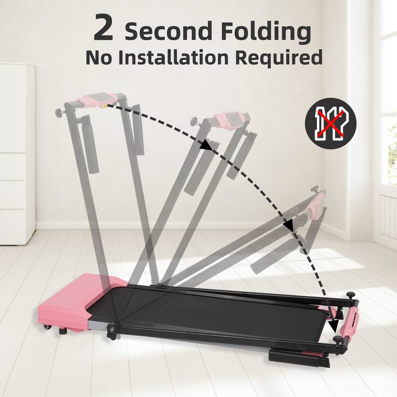 Foldable Walking Treadmill Under Desk Walking Pad Treadmill Compact Fitness Running Machine with LED Displays and Wheels
