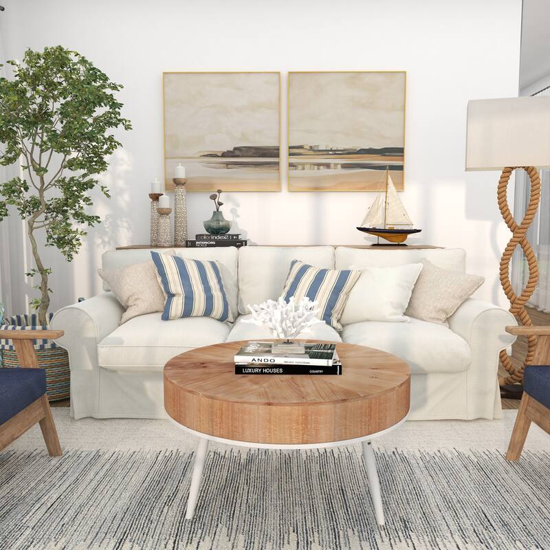 Brown Wood Sail Boat Decorative Sculpture with Beige and Navy Accents and Lifelike Rigging