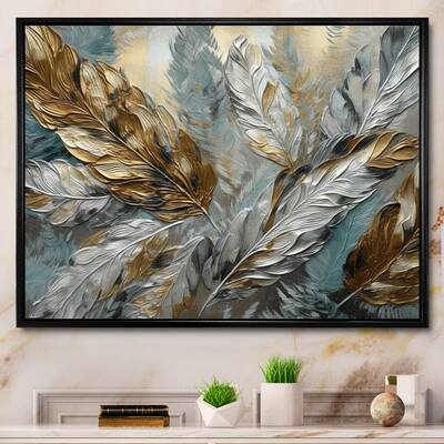 Designart "Silver And Gold Expressions Of Freedom I" Boho Feather Framed Wall Art For Living Room