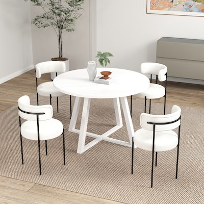 Modern Dining Set with Round Table & Boucle Chairs