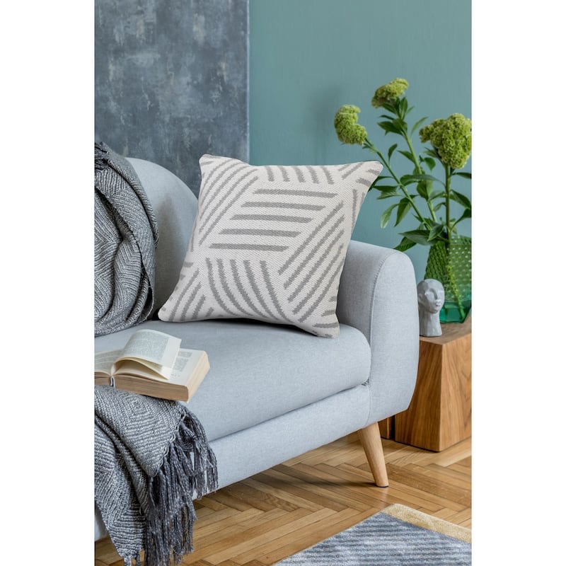 20" White with Gray Geometric Stripes Square Throw Pillow