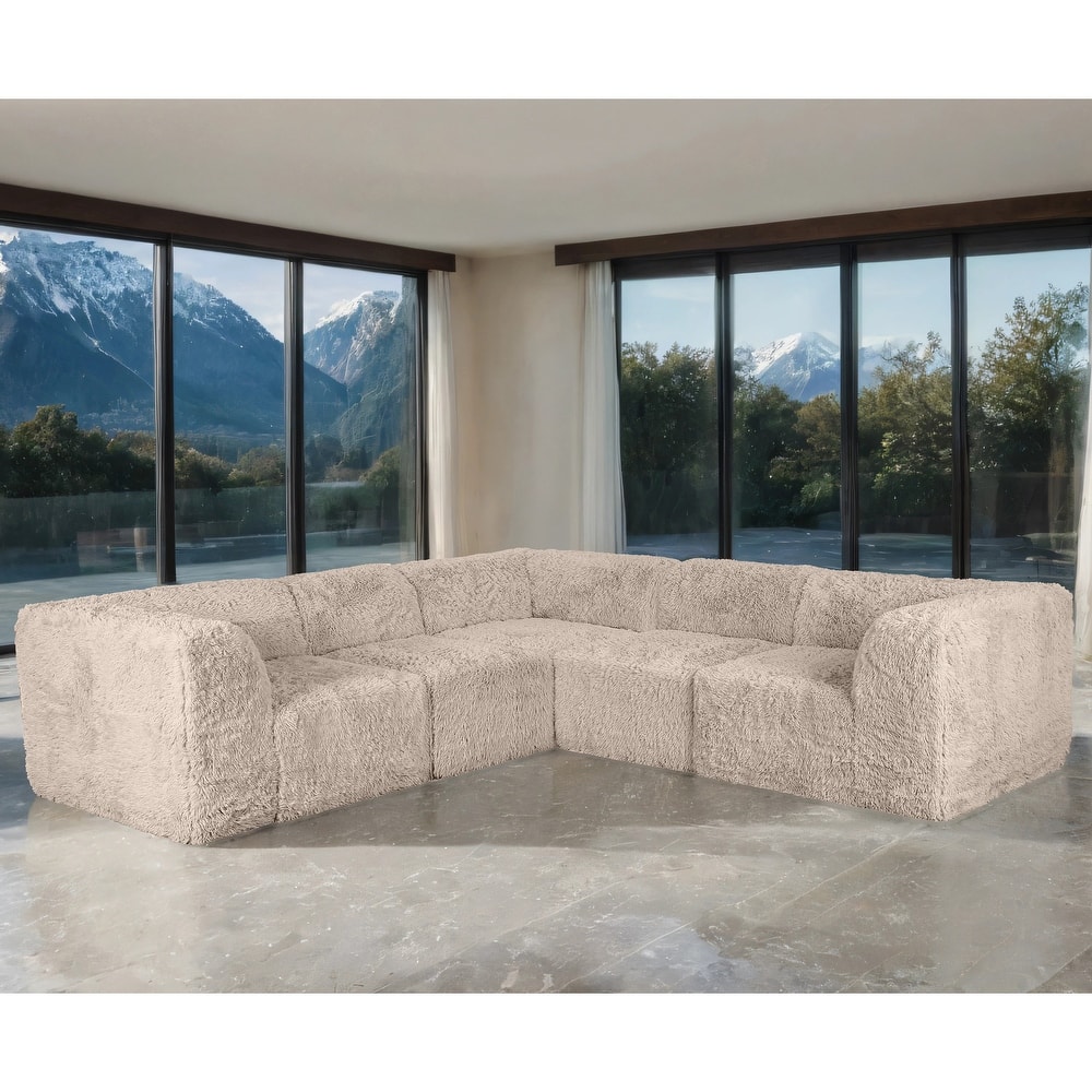 Furniture of America Ylena Modern 5-Piece Faux Fur Foam Modular Compressed Sectional Sofa