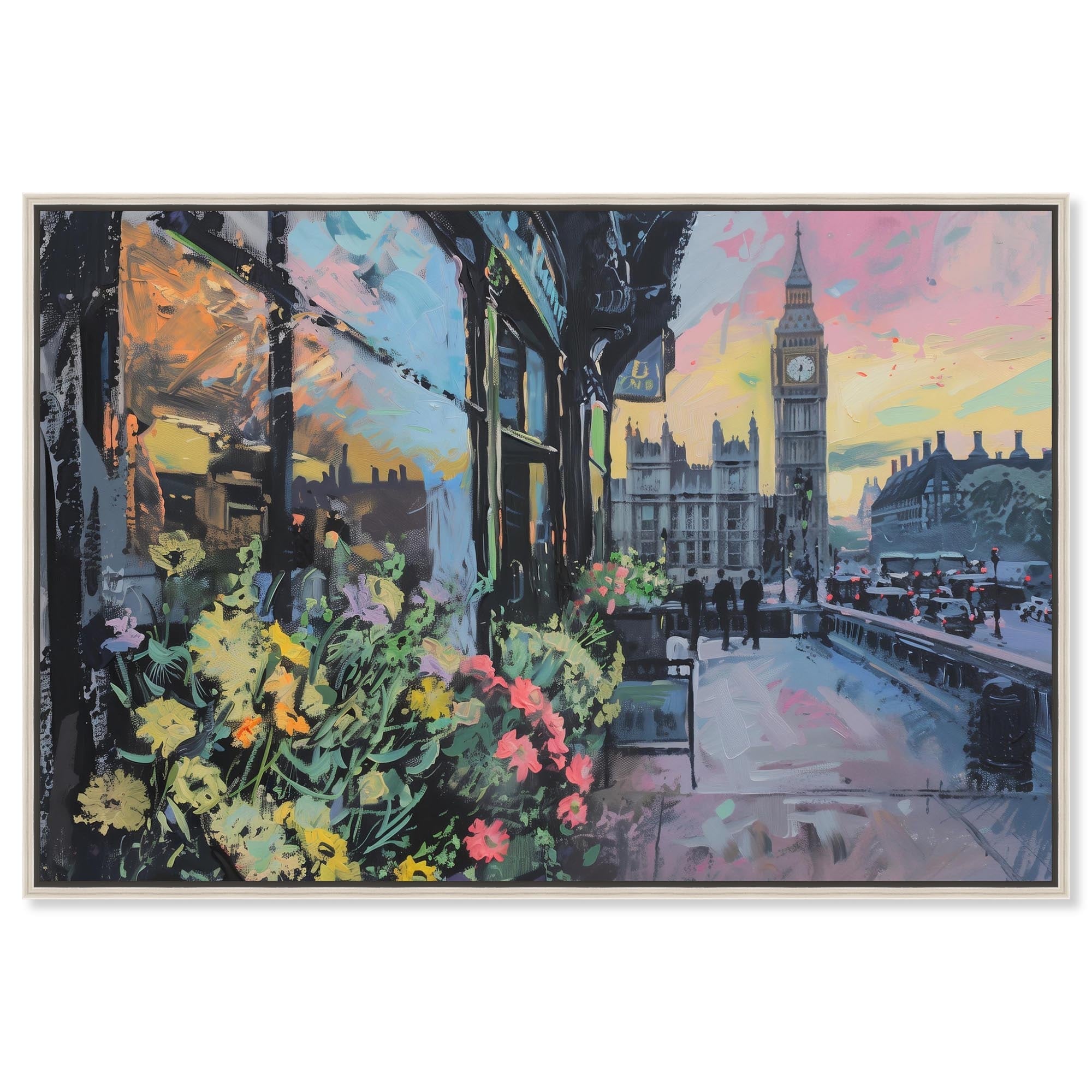 Spring Flower Shop London Travel Art Framed Canvas Print by Art Remedy