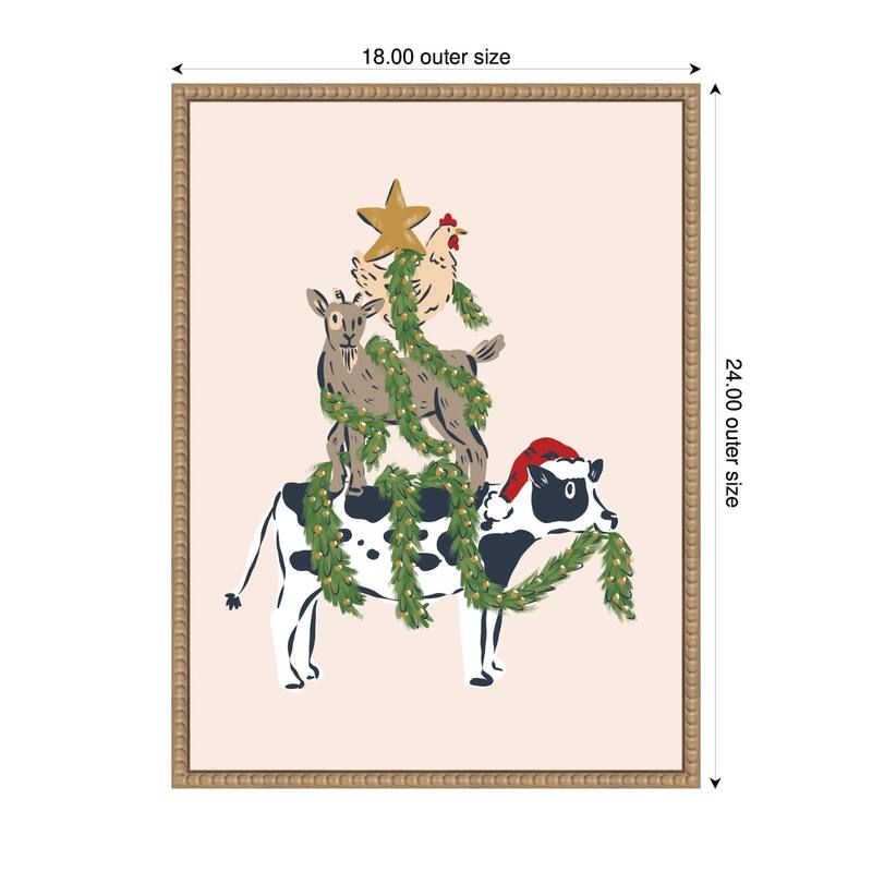 Kate and Laurel Sylvie Beaded Christmas Farm Animals Stack Framed Canvas by Krissy Mast