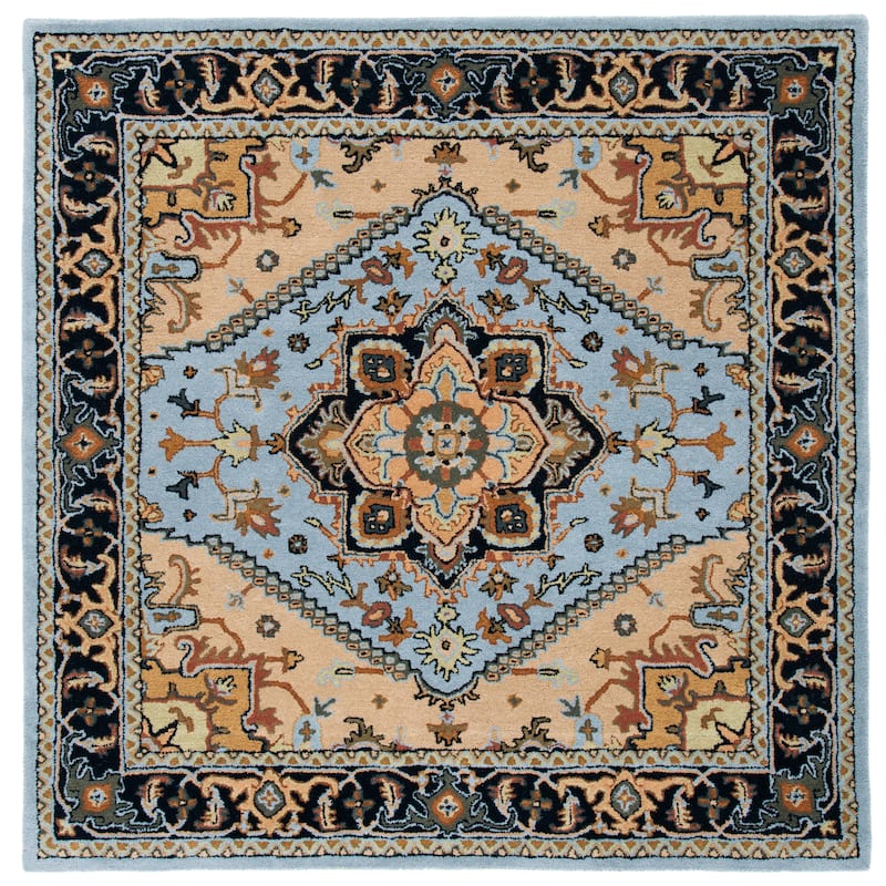 SAFAVIEH Handmade Heritage Carrol Traditional Oriental Wool Rug - 6' Square - Blue/Light Brown - Square