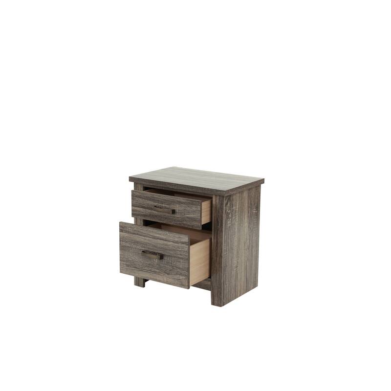 24" Gray Oak Nightstand, 2-Drawer Wooden End Table for Bedroom, Modern Storage Solution