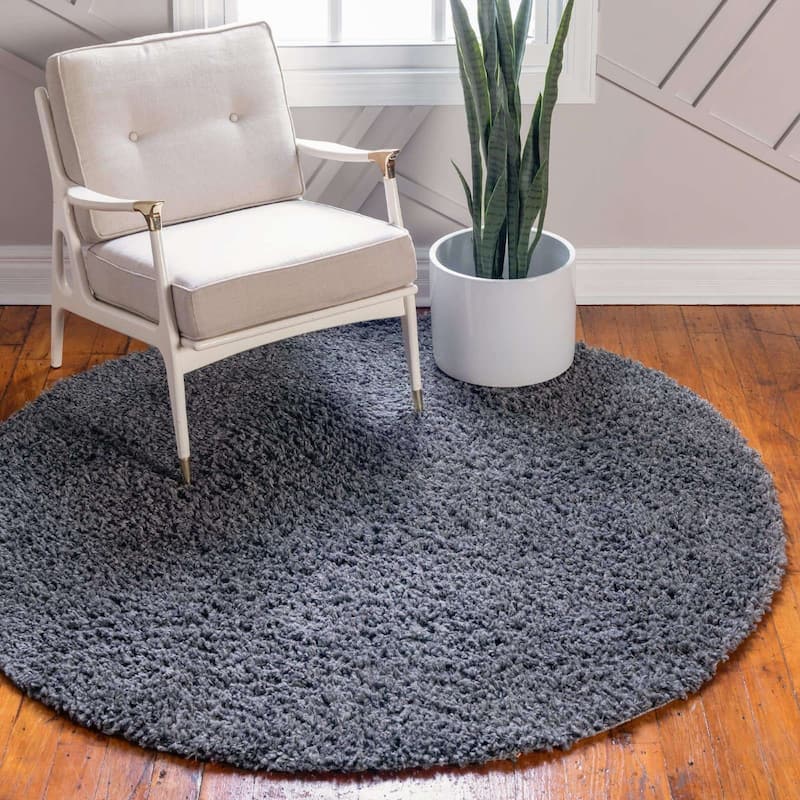 Shag Turhal Collection Area Rug - Peppercorn - 4' Round