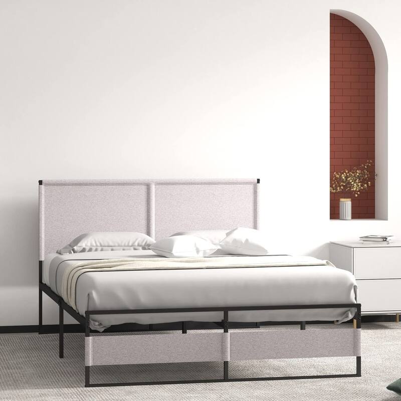 Twin Size Upholstered Platform Bed Frame with Adjustable Headboard, No Box Spring Needed with Sturdy Wooden Slats Support