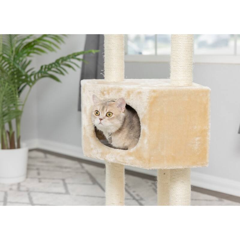 3 Tier Real Wood Cat Tree, Scratch furniture, Beige