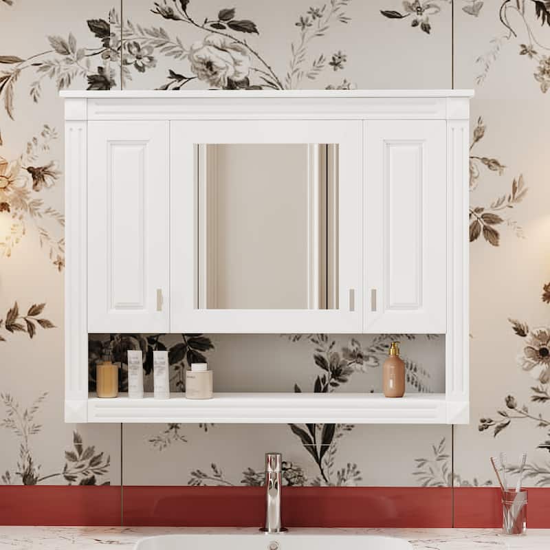35"Bathroom Wall Cabinet with Mirror, Wall Mounted Medicine Cabinet with Open Shelf, Mirrored Door Over Toilet Storage Cabinet