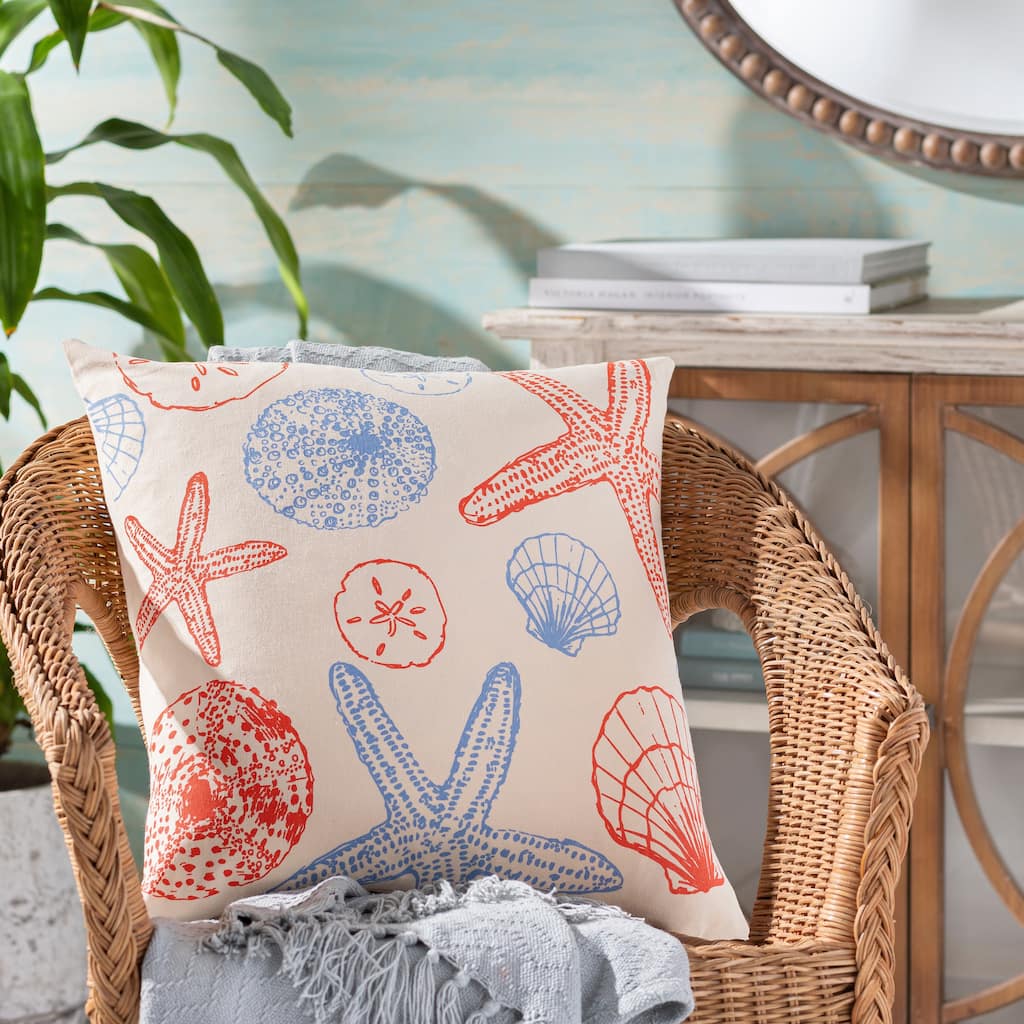 Samia Starfish and Shells Nature Throw Pillow