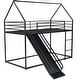 preview thumbnail 9 of 26, Twin House Bunk Bed with Slide, Ladder, Guardrails, Metal Frame, Black