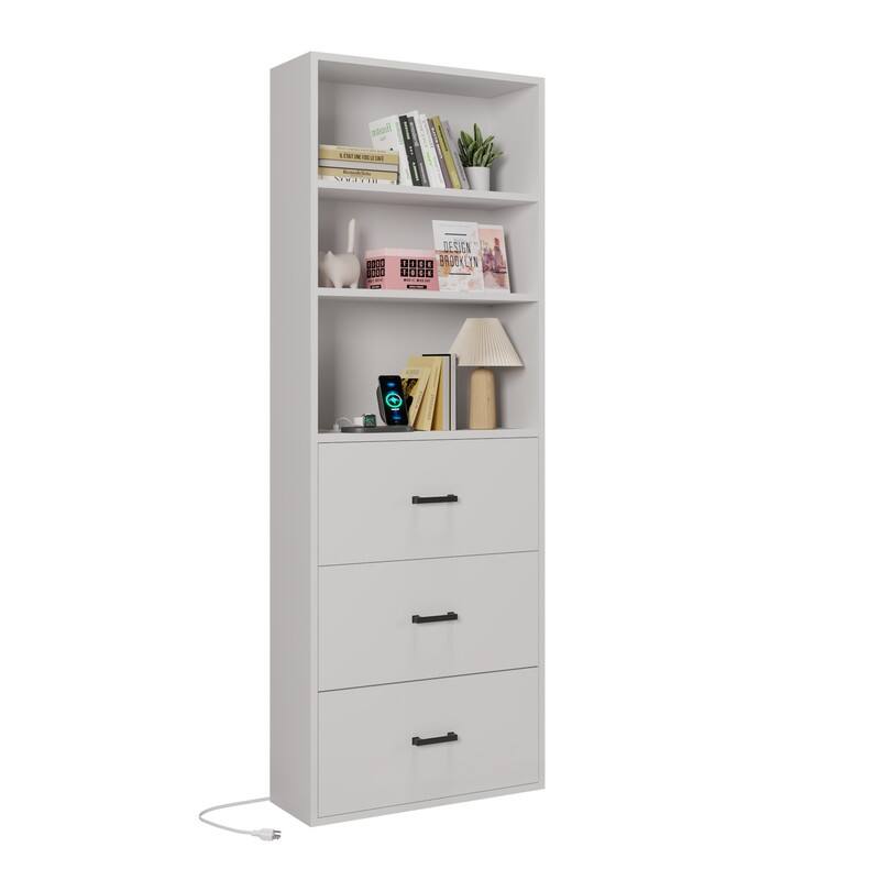 White Display Cabinet with 3-layer 3-drawer 2 USB 2 Outlet 70.86in.H - N/A