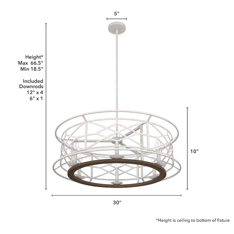 Hunter Langwood 30" 6-Light Round Chandelier - Dining Room, Entry - Caged, Contemporary, Modern Farmhouse, Transitional