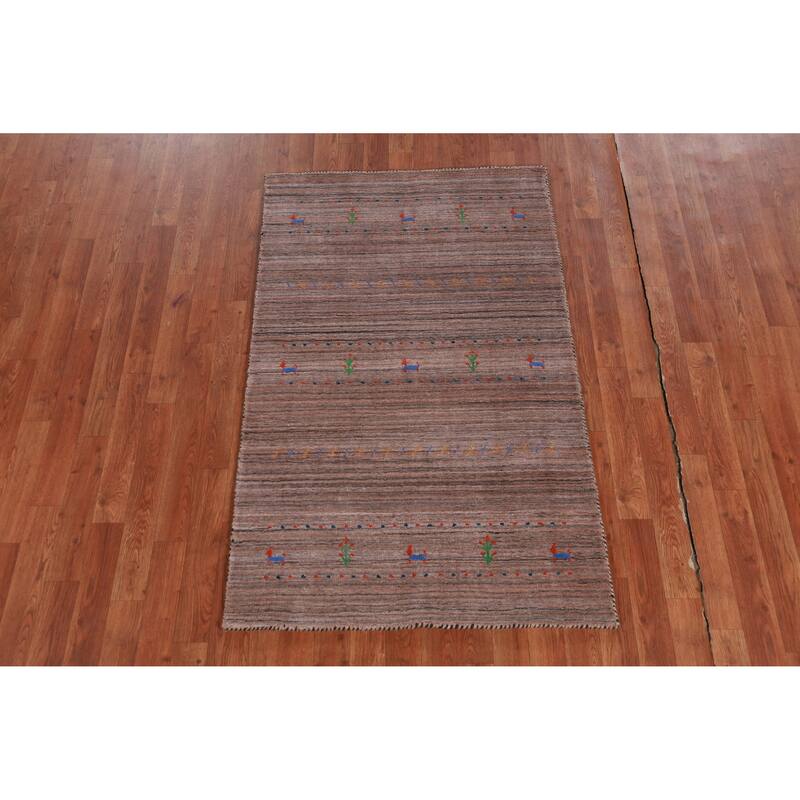 Hand Knotted Oriental 100% Wool Carpet Tribal Animal Pictorial Multi-Colored Gabbeh Area Rug - 4' 10'' X 3' 1''