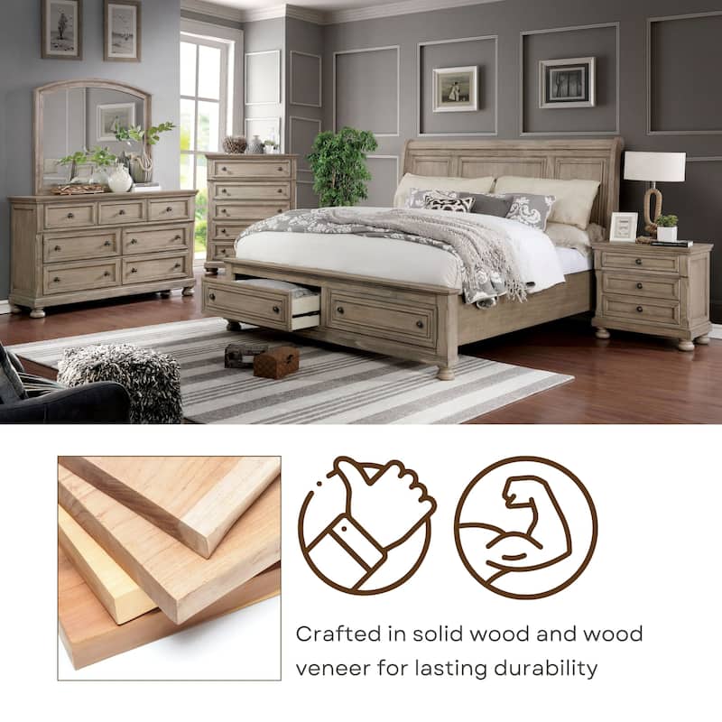 Nahkohe Transitional Grey Wood 3-Piece Storage Sleigh Bed and Nightstands Set with USB by Furniture of America