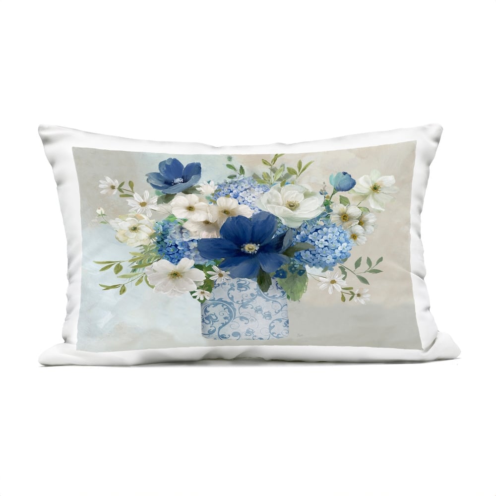 Stupell Bouquet in Elegant Patterned Vase Printed Outdoor Throw Pillow Design by Nan