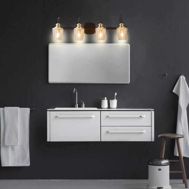 ExBrite 3/4-light Bathroom Gold Vanity Lights Modern Wall Sconce Lighting with Clear Glass Shade