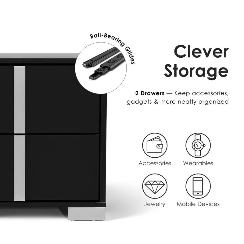 Furniture of America Erina Modern Glossy 2-Drawer Nightstand