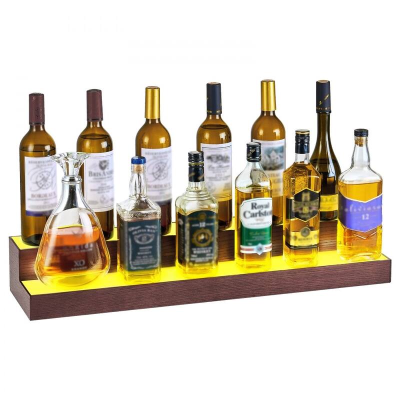 Multi-Color Acrylic and Pine Wood 2-Tier Wine Display Shelf with LED Lighting and Remote Control