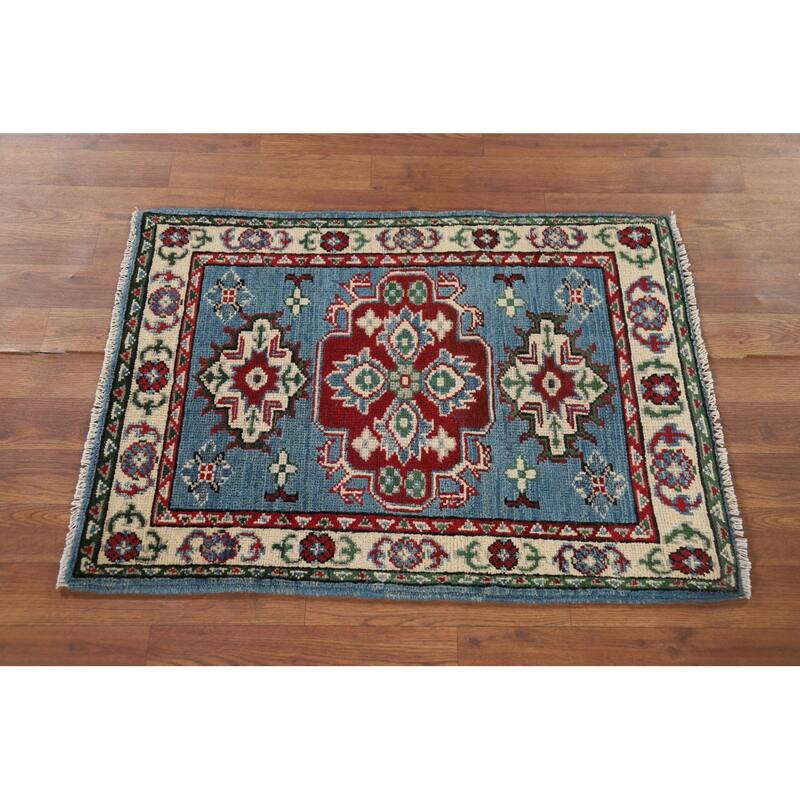 Blue Kazak Oriental Accent Rug Hand-Knotted Traditional Wool Carpet - 2'1" x 3'0"