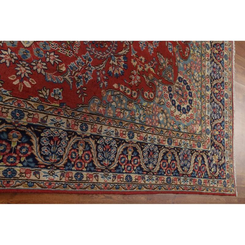 Hand Knotted Oriental 100% Wool Carpet Traditional Floral Oranges & Rust Kerman Area Rug - 11' 4'' X 8' 0''