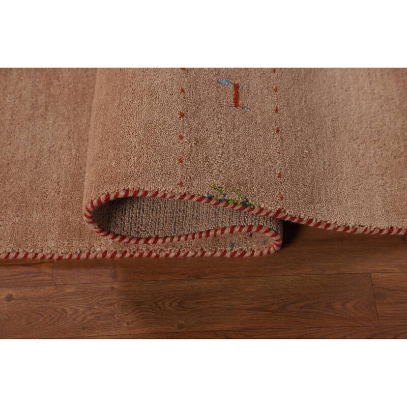 Tribal Gabbeh Oriental Area Rug Hand-Knotted Beige Wool Carpet - 5'2" x 8'2"