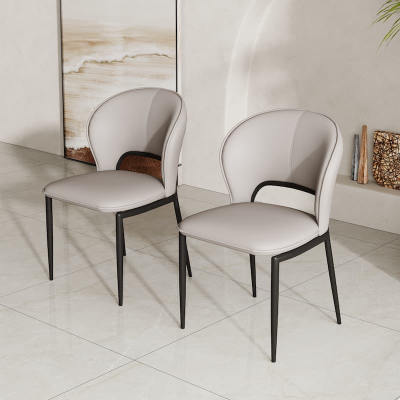 Modern Dining Table Chairs, Faux Leather, Light Gray, 2Pieces