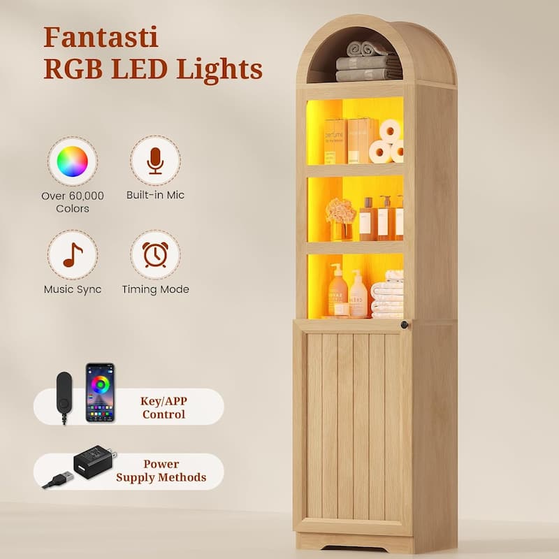 Tall Arched Cabinet Bookcase Storage Bookshelf Door Bathroom Storage Cabinet