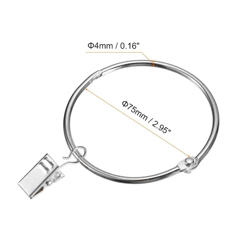 Curtain Rings with Clips, 20pcs - Curtain Clip Rings Hooks - Silver - 3 Inch