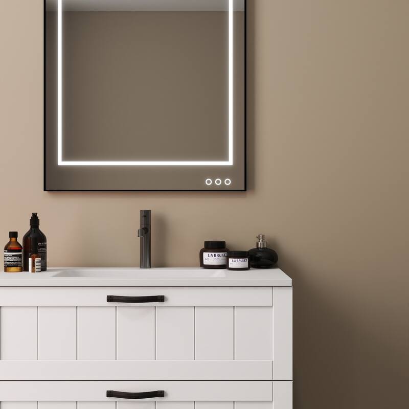 31.5" Bathroom Vanities Cabinet with Sink Combo, Wall Mounted Floating Cabinet With Decor Line, Soft-Close System