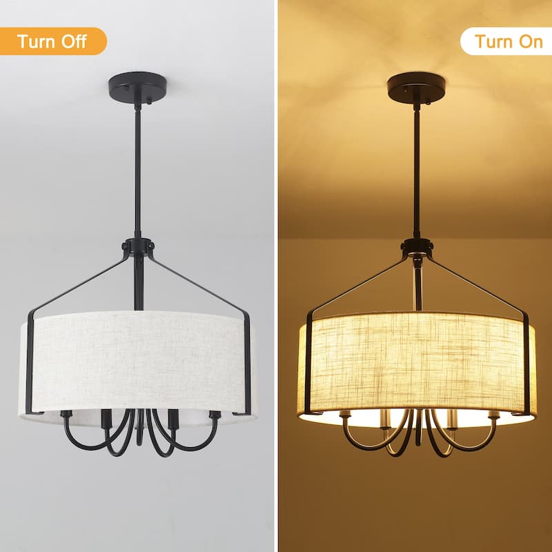 18.35inch 5-Light Modern Adjustable Height Chandelier Metal Frame with Shade for Multiple Spaces