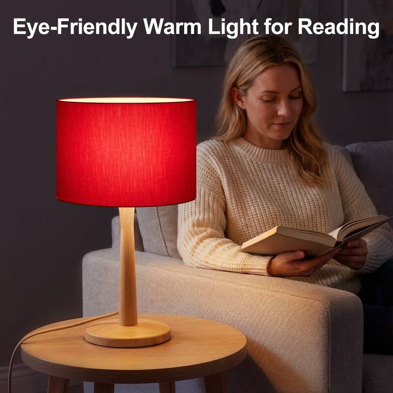 16.3 in. Modern Natural Wood Table Lamp with Linen Fabric Shade