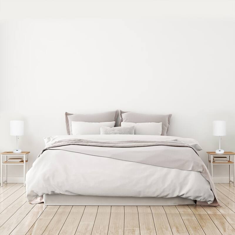 19.5 in. White Finish Table Lamp with White Shade, Durable Stick Lamp for End/Side Tables, Set of 2